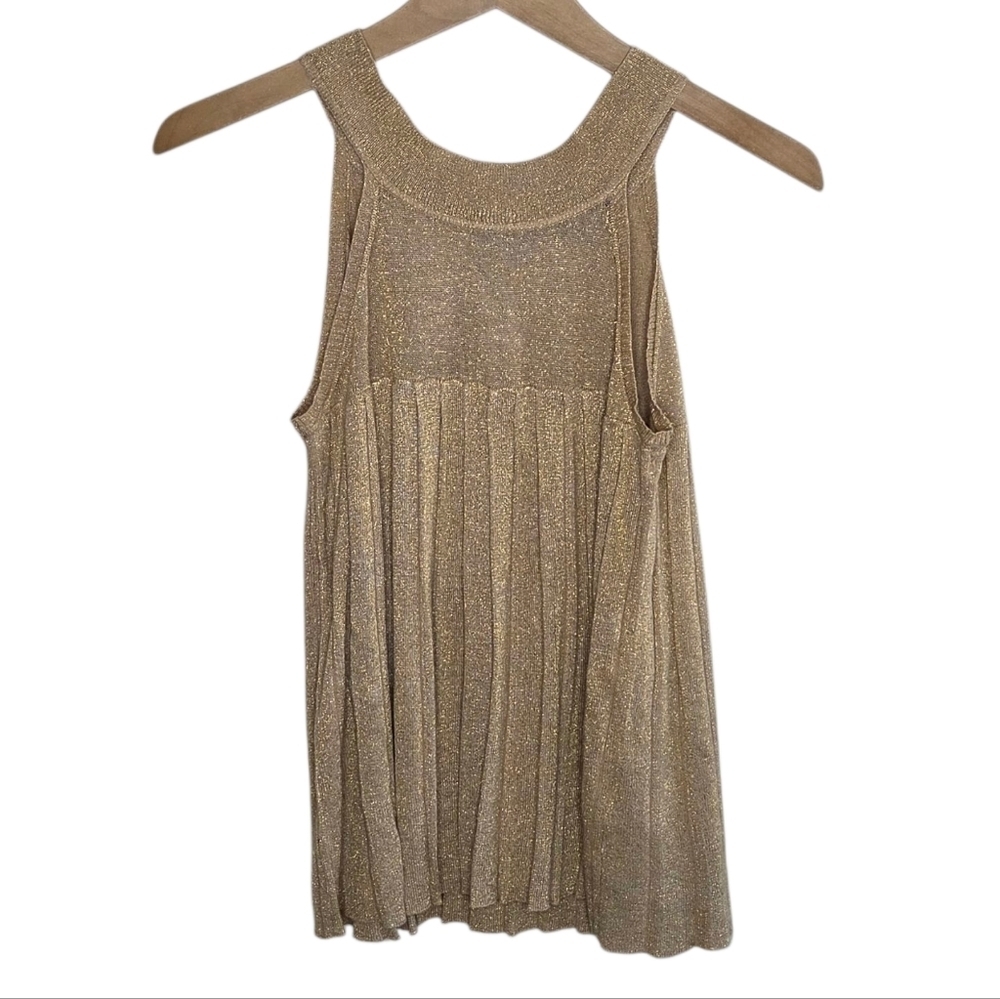 XOXO | Golden Tan Metallic Halter Knit Pleated Sweater Tank Size Small